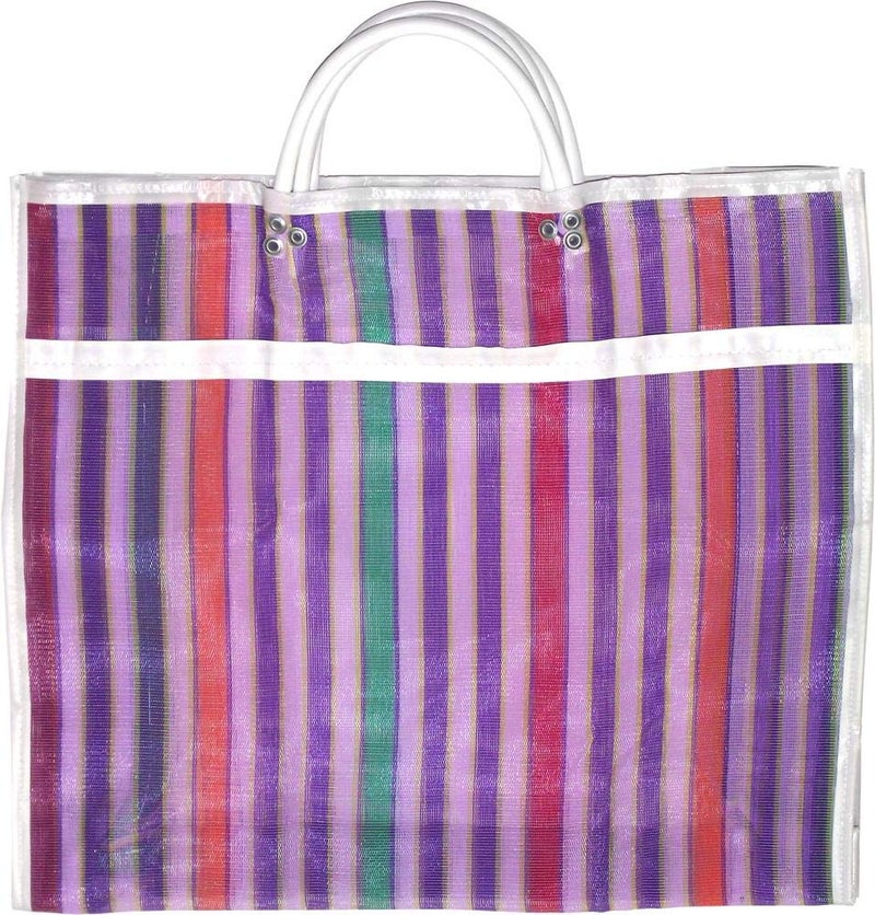 More Fiesta Pack of 3 Large Size Gusseted Mercado Bags - Mexican Tote Market Reusable Grocery Bag, Multipurpose High Thread Mesh Bag with Assorted Colors (13" x 15") - Image 4